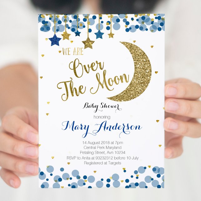 Navy Blue Gold Moon Baby Shower Invitation (Creator Uploaded)