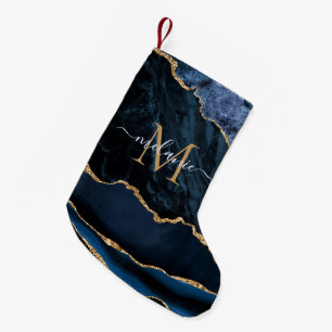 Navy Blue Gold Name Letter Christmas Stocking