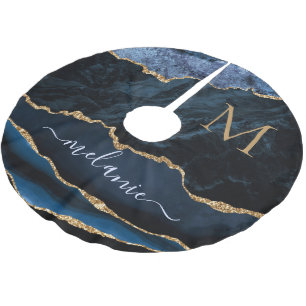Navy Blue Gold Name Letter Christmas Tree Skirt