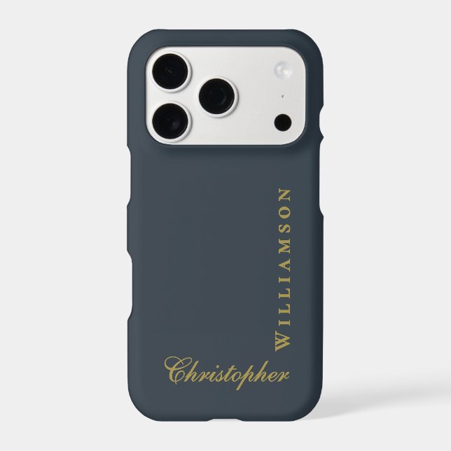 Navy Blue Gold Name Monogram Minimalist Chic Men (Back)