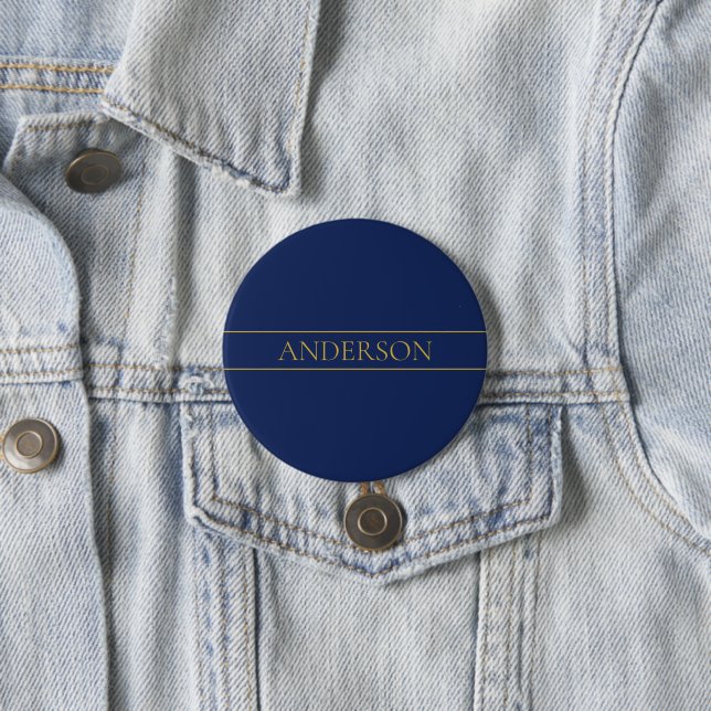 Navy Blue & Gold Name Surname or Business  7.5 Cm Round Badge (In Situ)