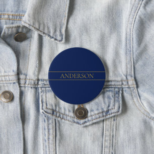 Navy Blue & Gold Name Surname or Business 7.5 Cm Round Badge