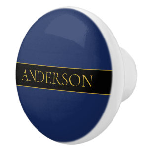 Navy Blue & Gold Name Surname or Business  Ceramic Knob