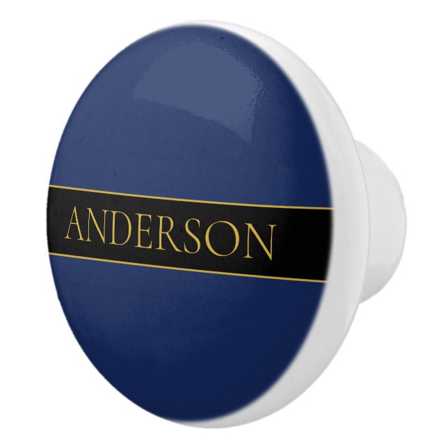 Navy Blue & Gold Name Surname or Business  Ceramic Knob (Right)