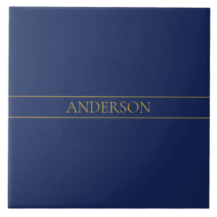 Navy Blue & Gold Name Surname or Business  Ceramic Tile