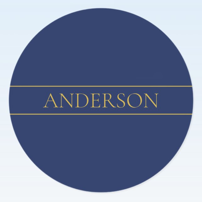 Navy Blue & Gold Name Surname or Business  Classic Round Sticker (Creator Uploaded)