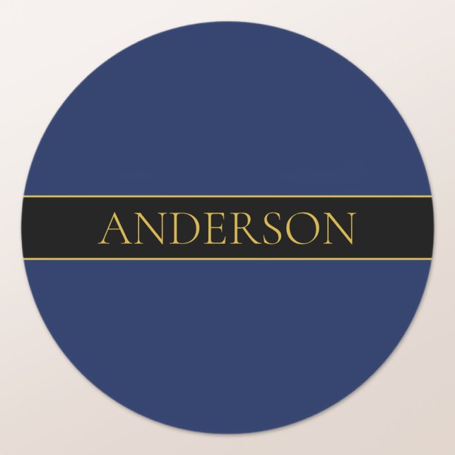 Navy Blue & Gold Name Surname or Business  Classic Round Sticker (Creator Uploaded)