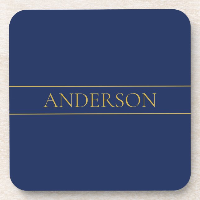 Navy Blue & Gold Name Surname or Business  Coaster (Front)
