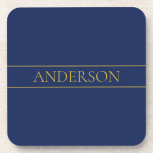 Navy Blue & Gold Name Surname or Business  Coaster