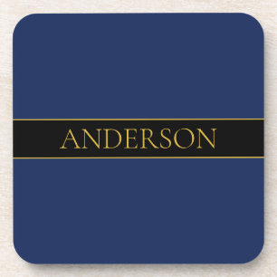 Navy Blue & Gold Name Surname or Business Coaster