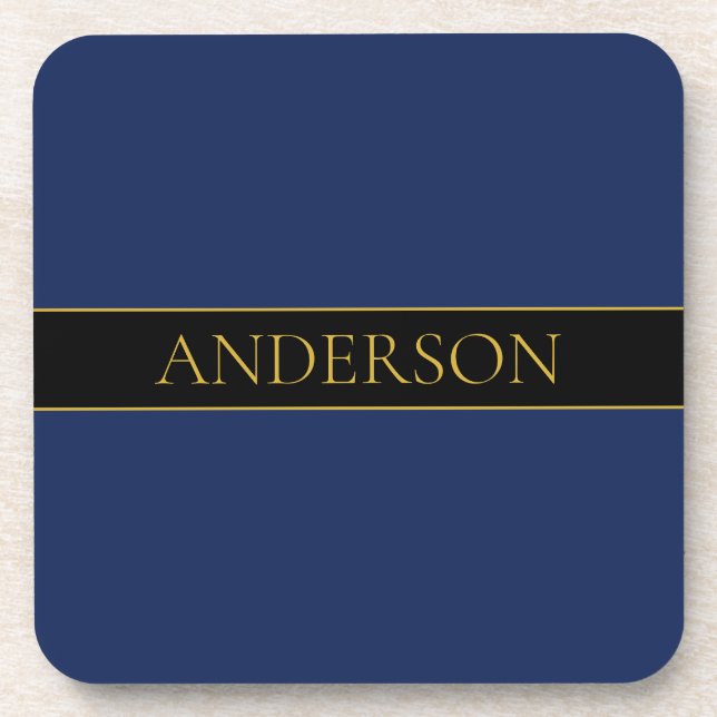 Navy Blue & Gold Name Surname or Business  Coaster (Front)