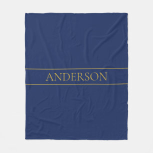 Navy Blue & Gold Name Surname or Business  Fleece Blanket