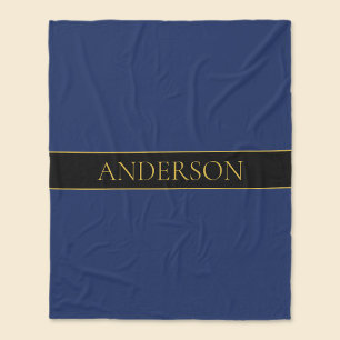 Navy Blue & Gold Name Surname or Business  Fleece Blanket