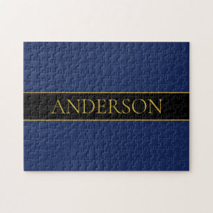 Navy Blue & Gold Name Surname or Business Jigsaw Puzzle