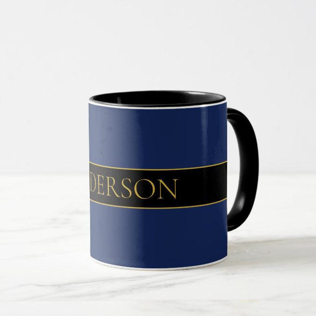 Navy Blue & Gold Name Surname or Business  Mug (Front Right)