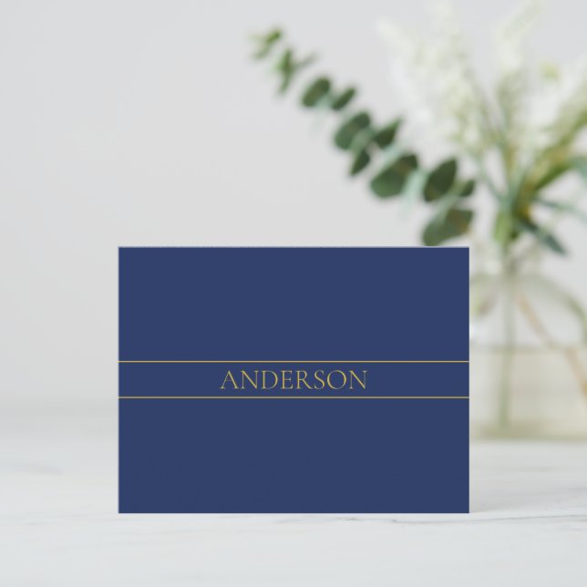 Navy Blue & Gold Name Surname or Business  Postcard (Standing Front)