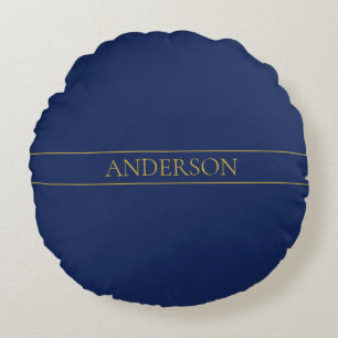 Navy Blue & Gold Name Surname or Business  Round Cushion