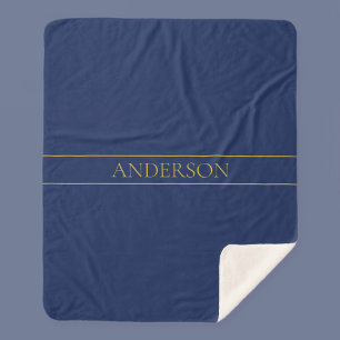 Navy Blue & Gold Name Surname or Business Sherpa Blanket