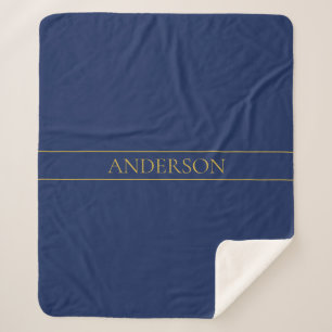 Navy Blue & Gold Name Surname or Business  Sherpa Blanket