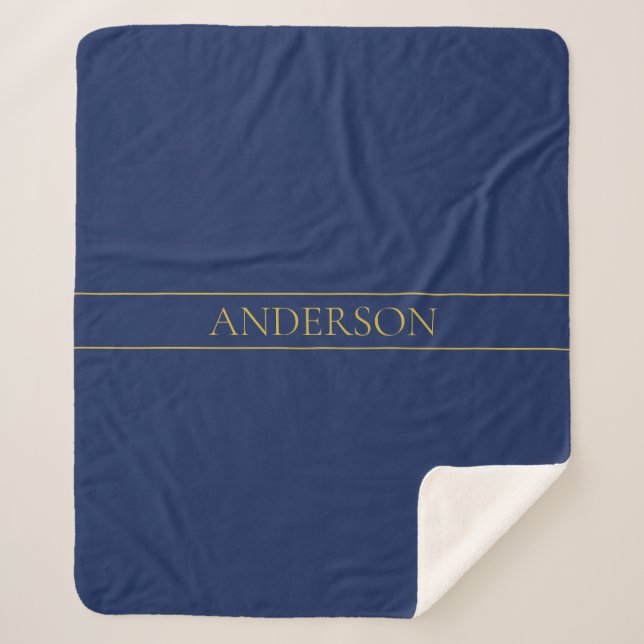 Navy Blue & Gold Name Surname or Business  Sherpa Blanket (Front)