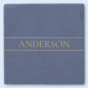 Navy Blue & Gold Name Surname or Business  Stone Coaster