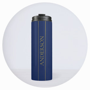 Navy Blue & Gold Name Surname or Business  Thermal Tumbler