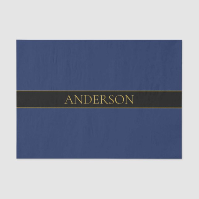 Navy Blue & Gold Name Surname or Business  Tissue Paper (Front)
