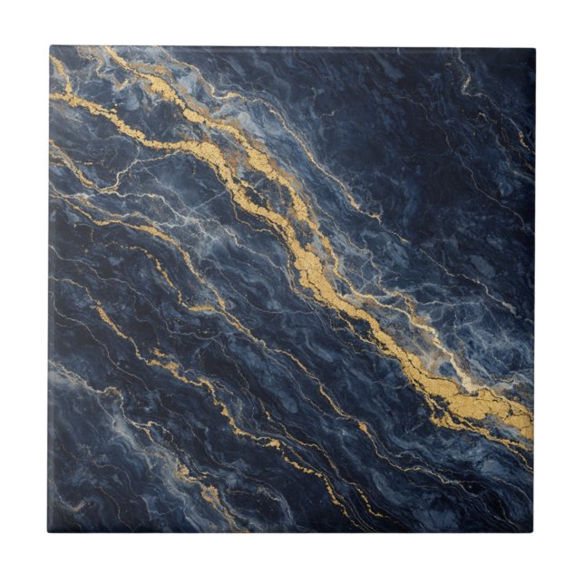 Navy Blue & Gold Natural Marble – Luxury Ceramic Tile (Front)