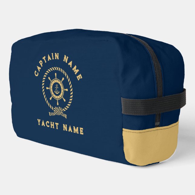 Navy Blue Gold Nautical Boat Wheel Knot Dopp Kit (Left Corner)
