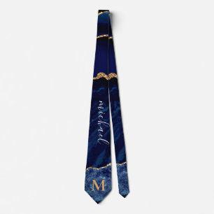 Navy Blue Gold Neck Tie Personalized Name Letter