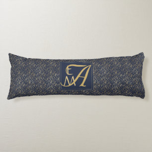 Navy Blue Gold Newly Weds Wedding Monogram Decor Body Cushion