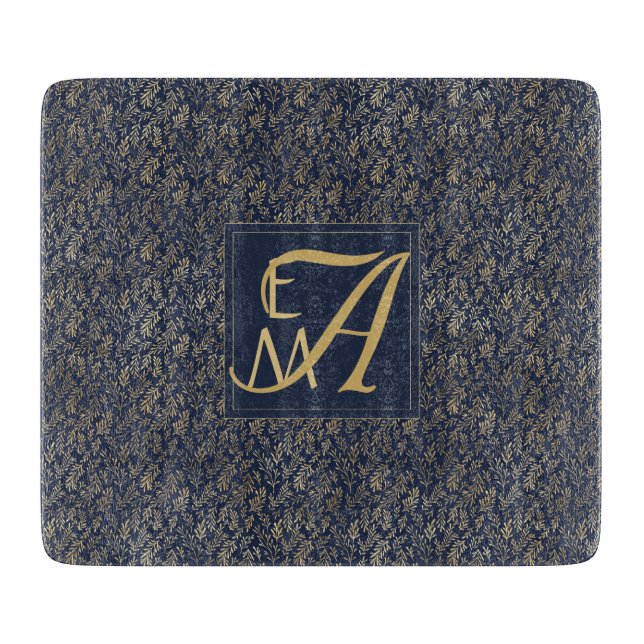 Navy Blue Gold Newly Weds Wedding Monogram Decor Cutting Board (Front)