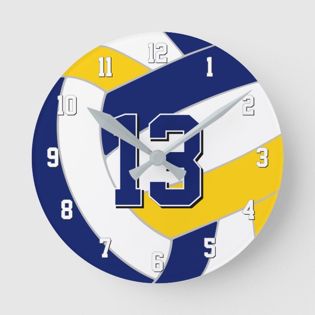 navy blue gold or ANY team colours volleyball Round Clock (Front)
