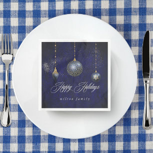 Navy Blue Gold Ornament Elegant Holiday Paper Napkin