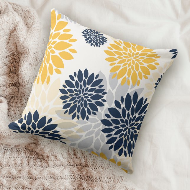 Navy Blue Gold Oversized Flower Pattern Cushion (Creator Uploaded)