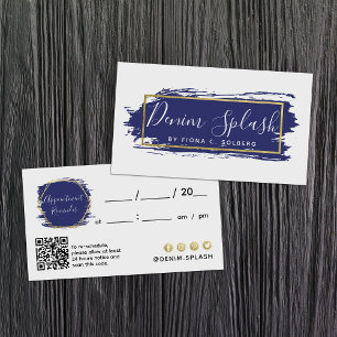 Navy Blue & Gold Paint Stroke Client Appointment Business Card