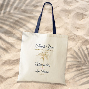 Navy Blue Gold Palm Tree Bridesmaid Thank You Tote Bag