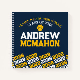 Navy Blue & Gold Pawprint Graduation Guestbook Notebook