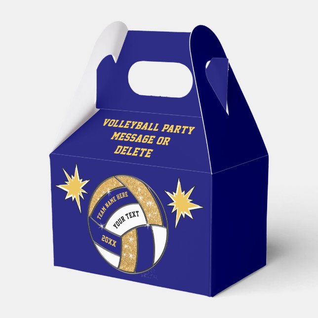Navy Blue, Gold Personalise Volleyball Goodie Bags Favour Box (Front Side)