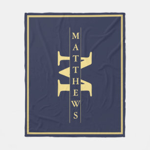 Navy Blue gold Personalised family name Fleece Blanket