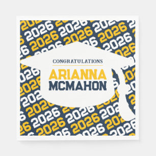 Navy Blue & Gold Personalised Graduation Cap Paper Napkin