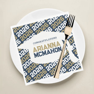 Navy Blue & Gold Personalised Graduation Cap Paper Napkin