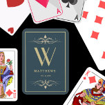 Navy blue gold Personalised Monogram and Name Playing Cards<br><div class="desc">You can customise it.</div>