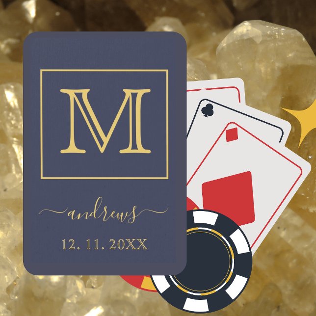 Navy Blue Gold Personalised Monogram and name Playing Cards (Creator Uploaded)