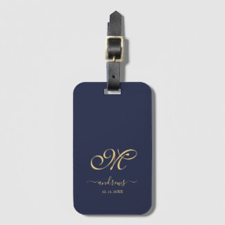 Navy Blue Gold Personalised Signature Luggage Tag