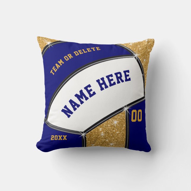 Navy Blue, Gold Personalized Volleyball Pillow (Front)
