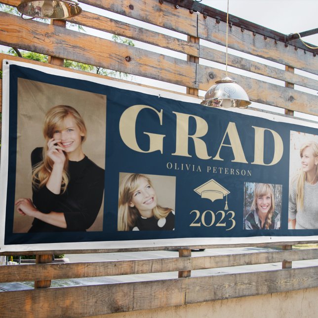 Navy Blue Gold Photo Graduate Class of 2023 Banner (Creator Uploaded)