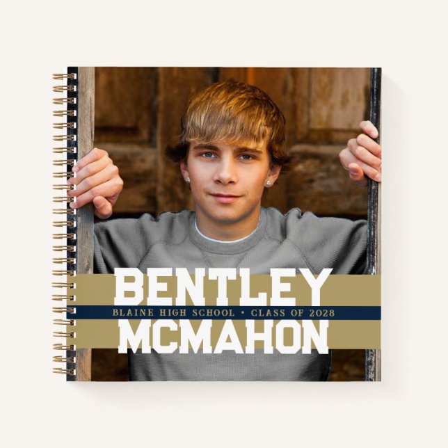 Navy Blue & Gold Photo Graduation Guestbook Notebook (Front)