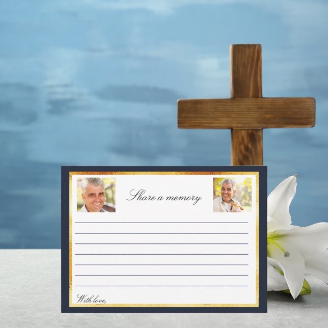 Navy blue gold photo memorial share a memory card (Creator Uploaded)