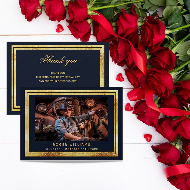 Navy blue gold photo thank you card (Creator Uploaded)